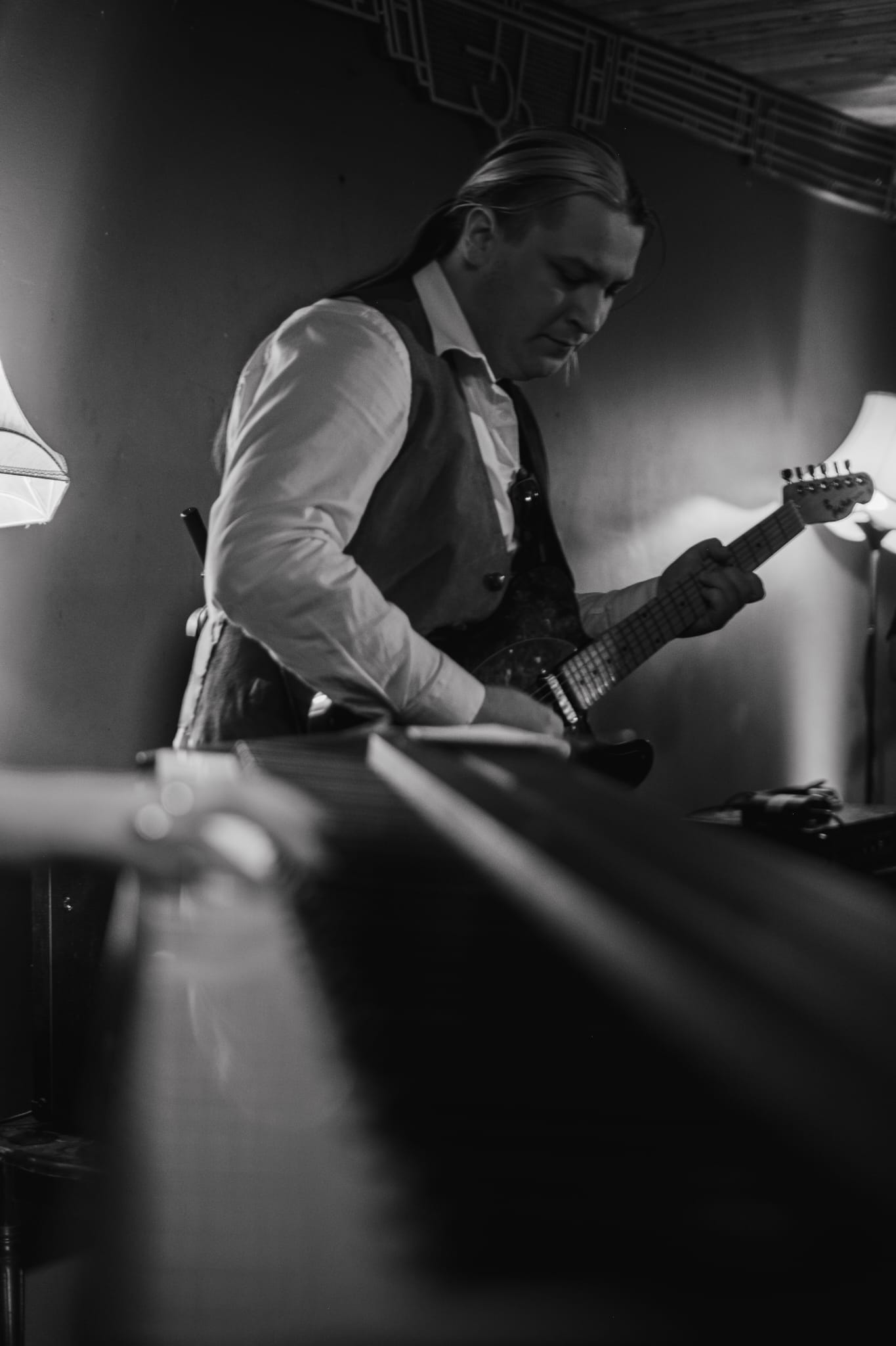 Guitarist, black and white